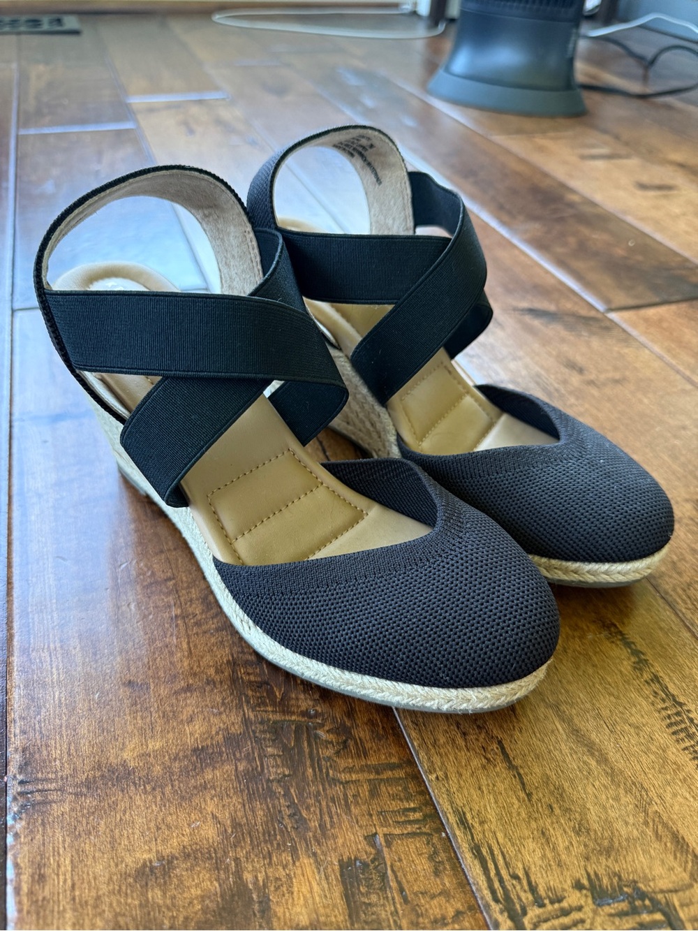 Kelly & Katie Black Espadrille Wedge Sandals with Crisscross Straps